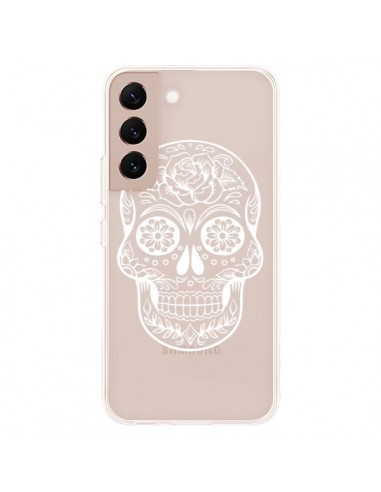 Coque Samsung Galaxy S22 Plus 5G Tête de Mort Mexicaine Blanche Transparente - Laetitia