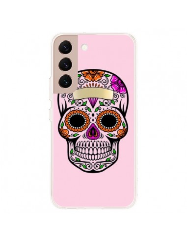 Coque Samsung Galaxy S22 Plus 5G Tête de Mort Mexicaine Rose Multicolore - Laetitia