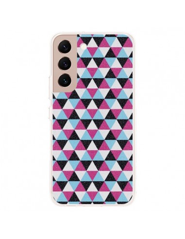 Coque Samsung Galaxy S22 Plus 5G Azteque Triangles Rose Bleu Gris - Mary Nesrala