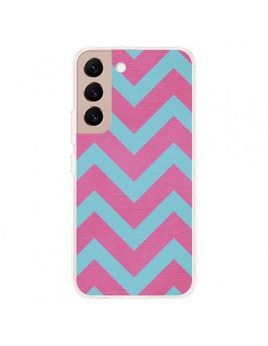 Coque Samsung Galaxy S22 Plus 5G Strawberry Chevron Rose Bleu - Mary Nesrala