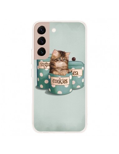 Coque Samsung Galaxy S22 Plus 5G Chaton Chat Kitten Boite Cookies Pois - Maryline Cazenave