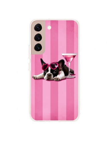 Coque Samsung Galaxy S22 Plus 5G Chien Dog Cocktail Lunettes Coeur Rose - Maryline Cazenave