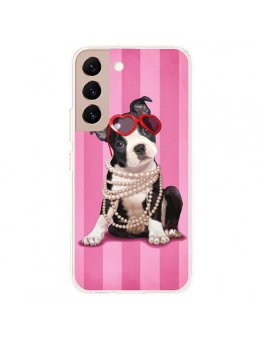 Coque Samsung Galaxy S22 Plus 5G Chien Dog Fashion Collier Perles Lunettes Coeur - Maryline Cazenave