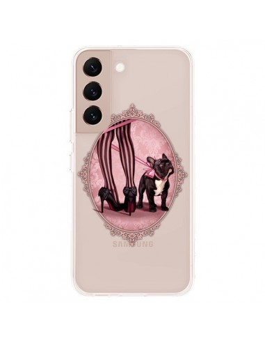 Coque Samsung Galaxy S22 Plus 5G Lady Jambes Chien Bulldog Dog Rose Pois Noir Transparente - Maryline Cazenave