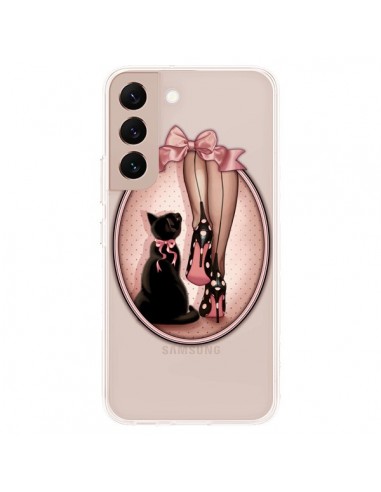 Coque Samsung Galaxy S22 Plus 5G Lady Chat Noeud Papillon Pois Chaussures Transparente - Maryline Cazenave