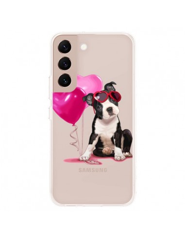 Coque Samsung Galaxy S22 Plus 5G Chien Dog Ballon Lunettes Coeur Rose Transparente - Maryline Cazenave