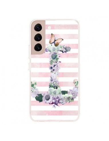 Coque Samsung Galaxy S22 Plus 5G Ancre Rose Fleurs Navire - Monica Martinez