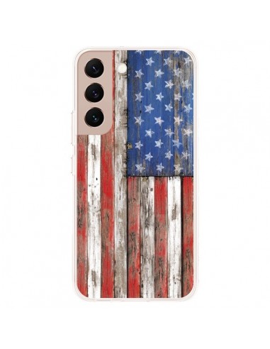 Coque Samsung Galaxy S22 Plus 5G Drapeau USA Vintage Bois Wood - Maximilian San