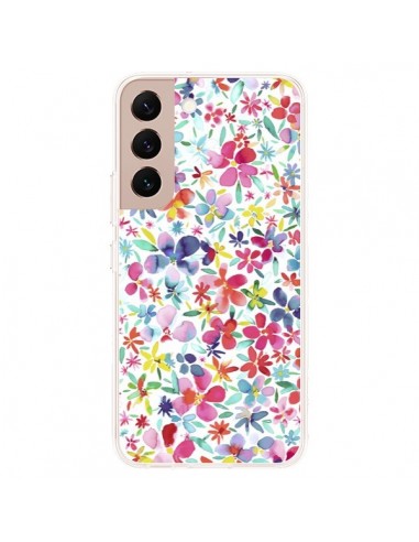 Coque Samsung Galaxy S22 Plus 5G Colorful Flowers Petals Blue - Ninola Design