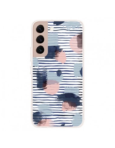 Coque Samsung Galaxy S22 Plus 5G Watercolor Stains Stripes Navy - Ninola Design