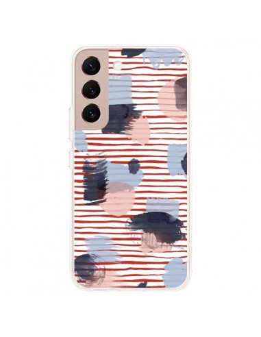 Coque Samsung Galaxy S22 Plus 5G Watercolor Stains Stripes Red - Ninola Design