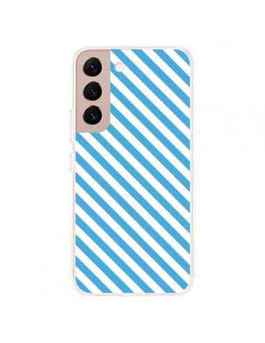 Coque Samsung Galaxy S22 Plus 5G Bonbon Candy Bleue et Blanche Rayée - Nico