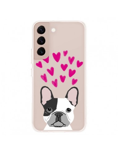 Coque Samsung Galaxy S22 Plus 5G Bulldog Français Coeurs Chien Transparente - Pet Friendly