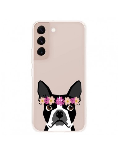 Coque Samsung Galaxy S22 Plus 5G Boston Terrier Fleurs Chien Transparente - Pet Friendly