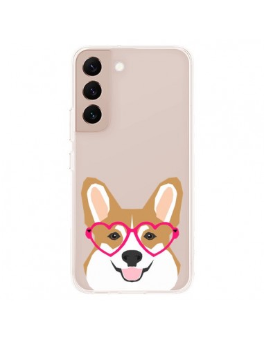 Coque Samsung Galaxy S22 Plus 5G Chien Marrant Lunettes Coeurs Transparente - Pet Friendly