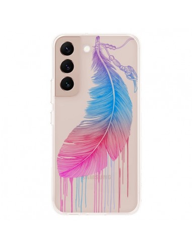 Coque Samsung Galaxy S22 Plus 5G Plume Feather Arc en Ciel Transparente - Rachel Caldwell