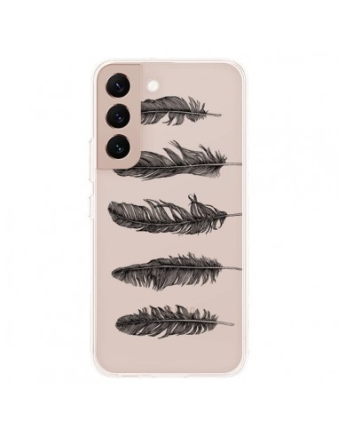 Coque Samsung Galaxy S22 Plus 5G Plume Feather Noir Transparente - Rachel Caldwell