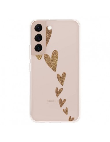 Coque Samsung Galaxy S22 Plus 5G Coeur Falling Gold Hearts Transparente - Sylvia Cook