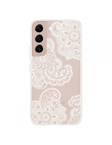 Coque Samsung Galaxy S22 Plus 5G Lacey Paisley Mandala Blanc Fleur Transparente - Sylvia Cook