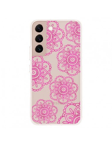 Coque Samsung Galaxy S22 Plus 5G Pink Doodle Flower Mandala Rose Fleur Transparente - Sylvia Cook