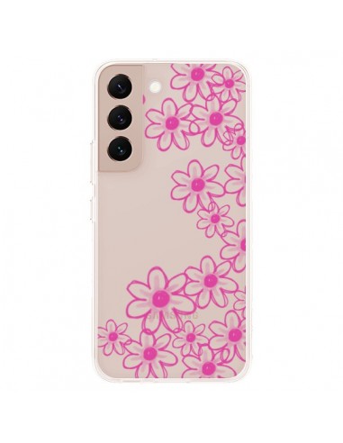 Coque Samsung Galaxy S22 Plus 5G Pink Flowers Fleurs Roses Transparente - Sylvia Cook
