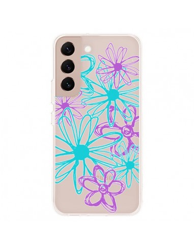 Coque Samsung Galaxy S22 Plus 5G Turquoise and Purple Flowers Fleurs Violettes Transparente - Sylvia Cook