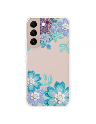 Coque Samsung Galaxy S22 Plus 5G Winter Flower Bleu, Fleurs d'Hiver Transparente - Sylvia Cook