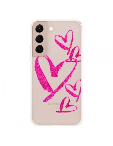 Coque Samsung Galaxy S22 Plus 5G Pink Heart Coeur Rose Transparente - Sylvia Cook