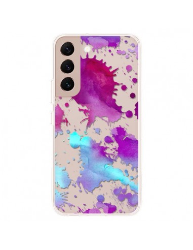 Coque Samsung Galaxy S22 Plus 5G Watercolor Splash Taches Bleu Violet Transparente - Sylvia Cook