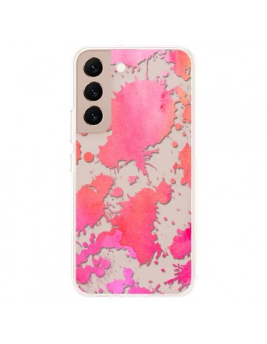 Coque Samsung Galaxy S22 Plus 5G Watercolor Splash Taches Rose Orange Transparente - Sylvia Cook