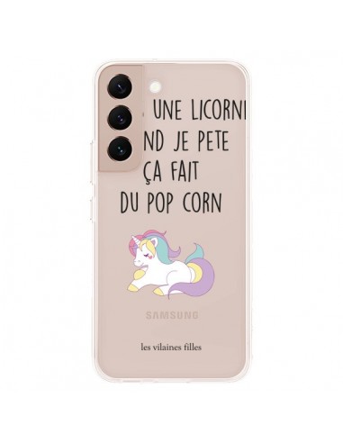 Coque Samsung Galaxy S22 Plus 5G Je suis une licorne, quand je pète ça fait du pop corn - Les Vilaines Filles