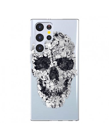 Coque Samsung Galaxy S22 Ultra 5G Doodle Skull Dessin Tête de Mort Transparente - Ali Gulec