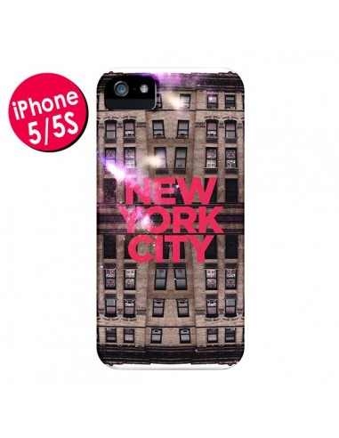 Coque New York City Buildings Rouge pour iPhone 5 et 5S - Javier Martinez