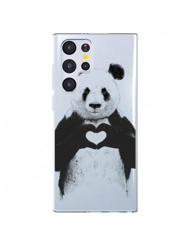 Coque Samsung Galaxy S22 Ultra 5G Panda All You Need Is Love Transparente - Balazs Solti