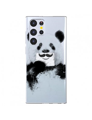 Coque Samsung Galaxy S22 Ultra 5G Funny Panda Moustache Transparente - Balazs Solti