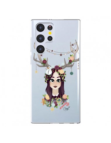 Coque Samsung Galaxy S22 Ultra 5G Christmas Girl Femme Noel Bois Cerf Transparente - Chapo