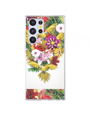Coque Samsung Galaxy S22 Ultra 5G Parrot Floral Perroquet Fleurs - Eleaxart