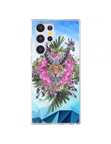 Coque Samsung Galaxy S22 Ultra 5G Girafes Lion Tigre Jungle - Eleaxart