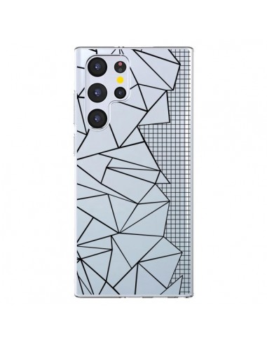 Coque Samsung Galaxy S22 Ultra 5G Lignes Grilles Side Grid Abstract Noir Transparente - Project M