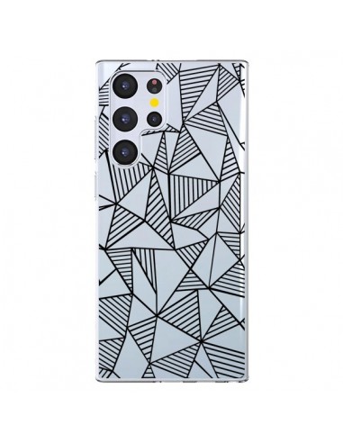 Coque Samsung Galaxy S22 Ultra 5G Lignes Grilles Triangles Grid Abstract Noir Transparente - Project M