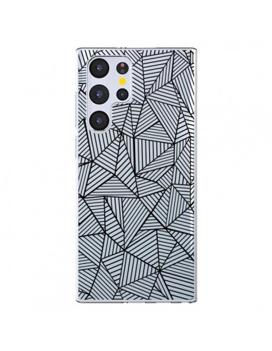 Coque Samsung Galaxy S22 Ultra 5G Lignes Grilles Triangles Full Grid Abstract Noir Transparente - Project M