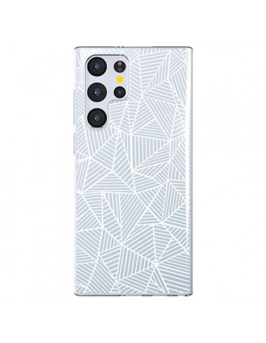 Coque Samsung Galaxy S22 Ultra 5G Lignes Grilles Triangles Full Grid Abstract Blanc Transparente - Project M