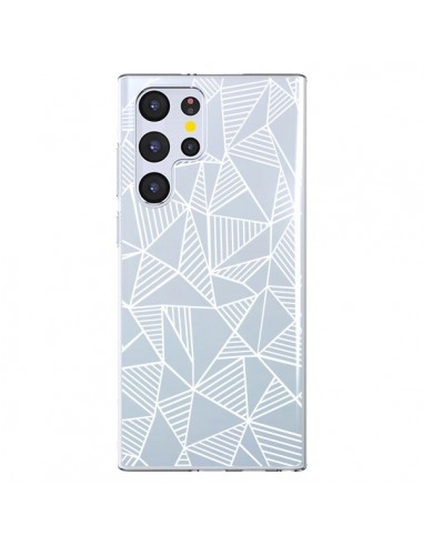 Coque Samsung Galaxy S22 Ultra 5G Lignes Grilles Triangles Grid Abstract Blanc Transparente - Project M