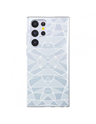 Coque Samsung Galaxy S22 Ultra 5G Lignes Miroir Grilles Triangles Grid Abstract Blanc Transparente - Project M