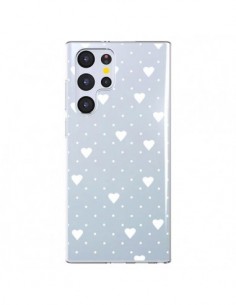 Coque Samsung Galaxy S22 Ultra 5G Point Coeur Blanc Pin...