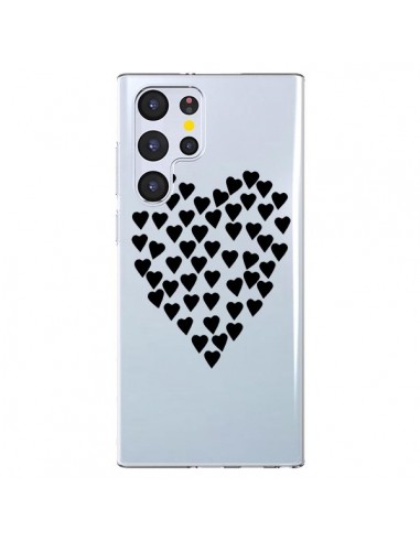 Coque Samsung Galaxy S22 Ultra 5G Coeurs Heart Love Noir Transparente - Project M