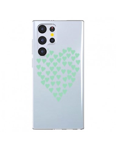 Coque Samsung Galaxy S22 Ultra 5G Coeurs Heart Love Mint Bleu Vert Transparente - Project M