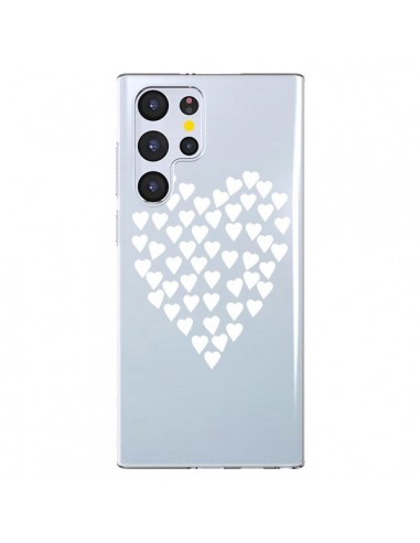Coque Samsung Galaxy S22 Ultra 5G Coeurs Heart Love Blanc Transparente - Project M