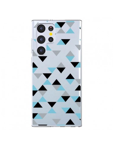 Coque Samsung Galaxy S22 Ultra 5G Triangles Ice Blue Bleu Noir Transparente - Project M