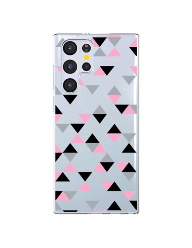 Coque Samsung Galaxy S22 Ultra 5G Triangles Pink Rose Noir Transparente - Project M